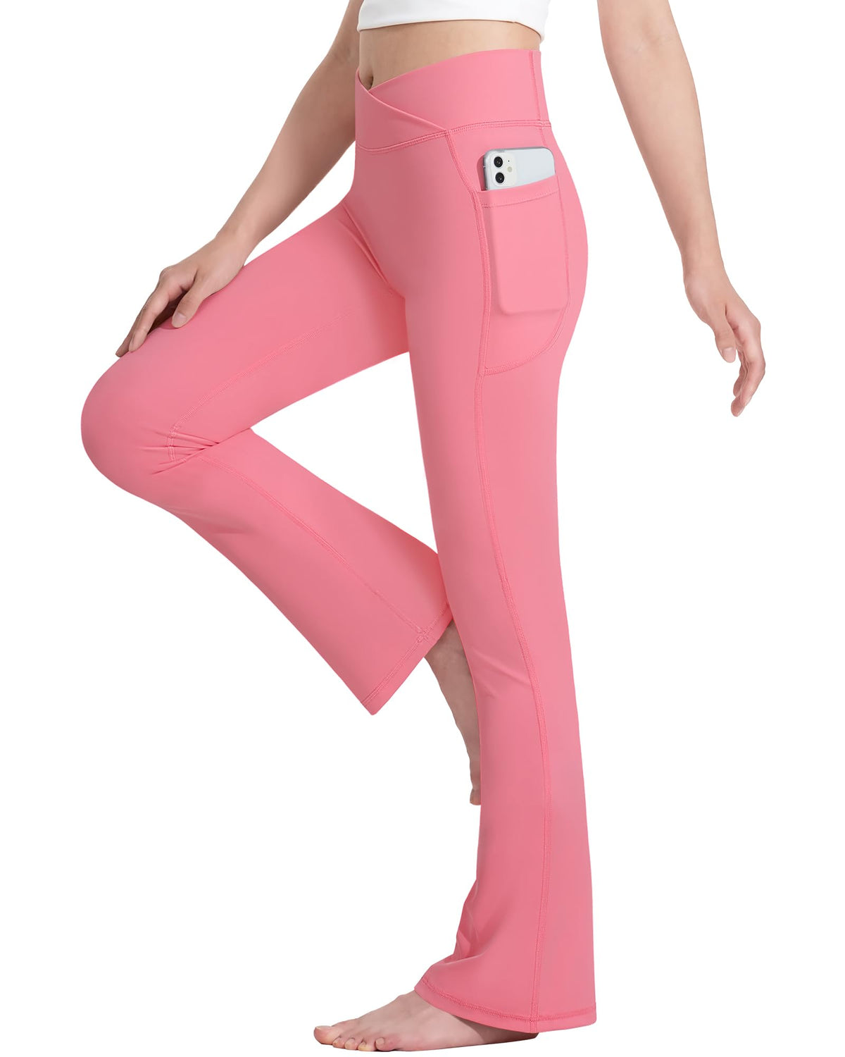 HASMES Girls Flare Leggings with Pockets Kids Bell Bottom Yoga Dance Pants