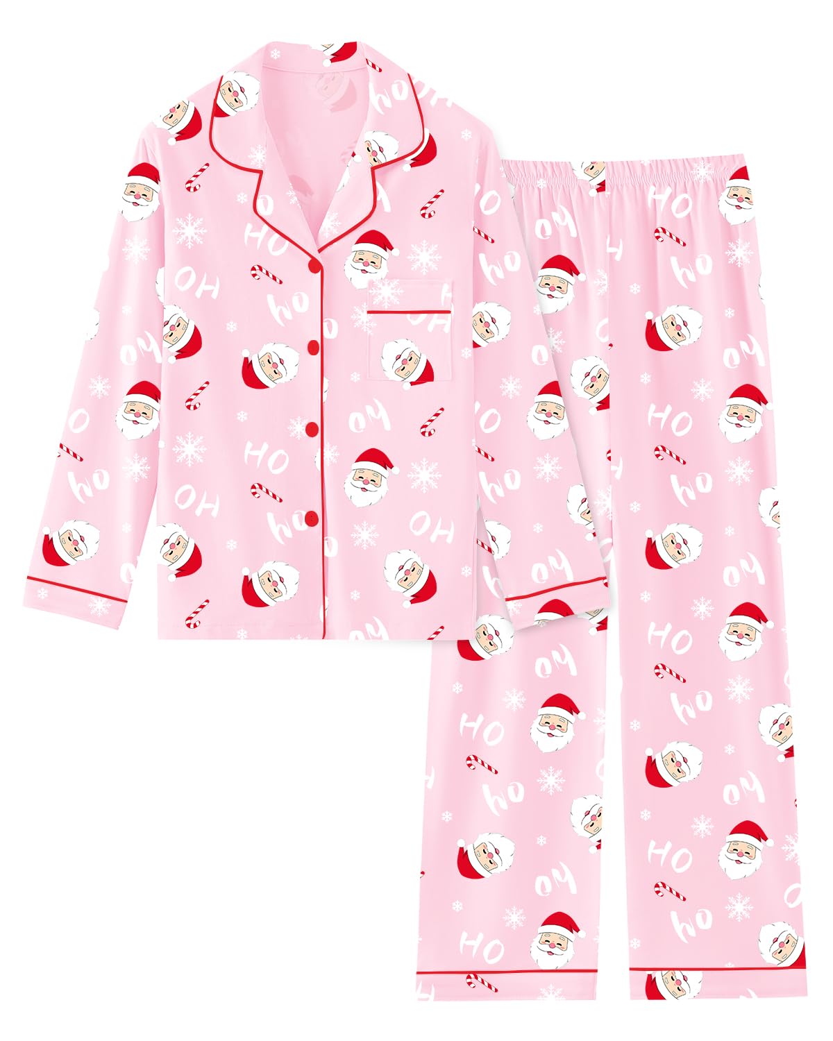 Schbbbta Girls Women Cotton Pajama Set, 2Pcs Soft Stretch Button Down Pjs Long Sleeve Sleepwear, 5 Years-Large