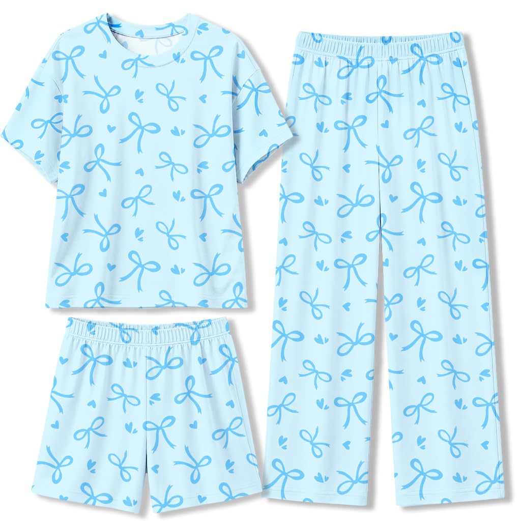 Petite&Me Soft Girls Pajamas, 3-Piece Set with Shorts and Pants Size 6-14