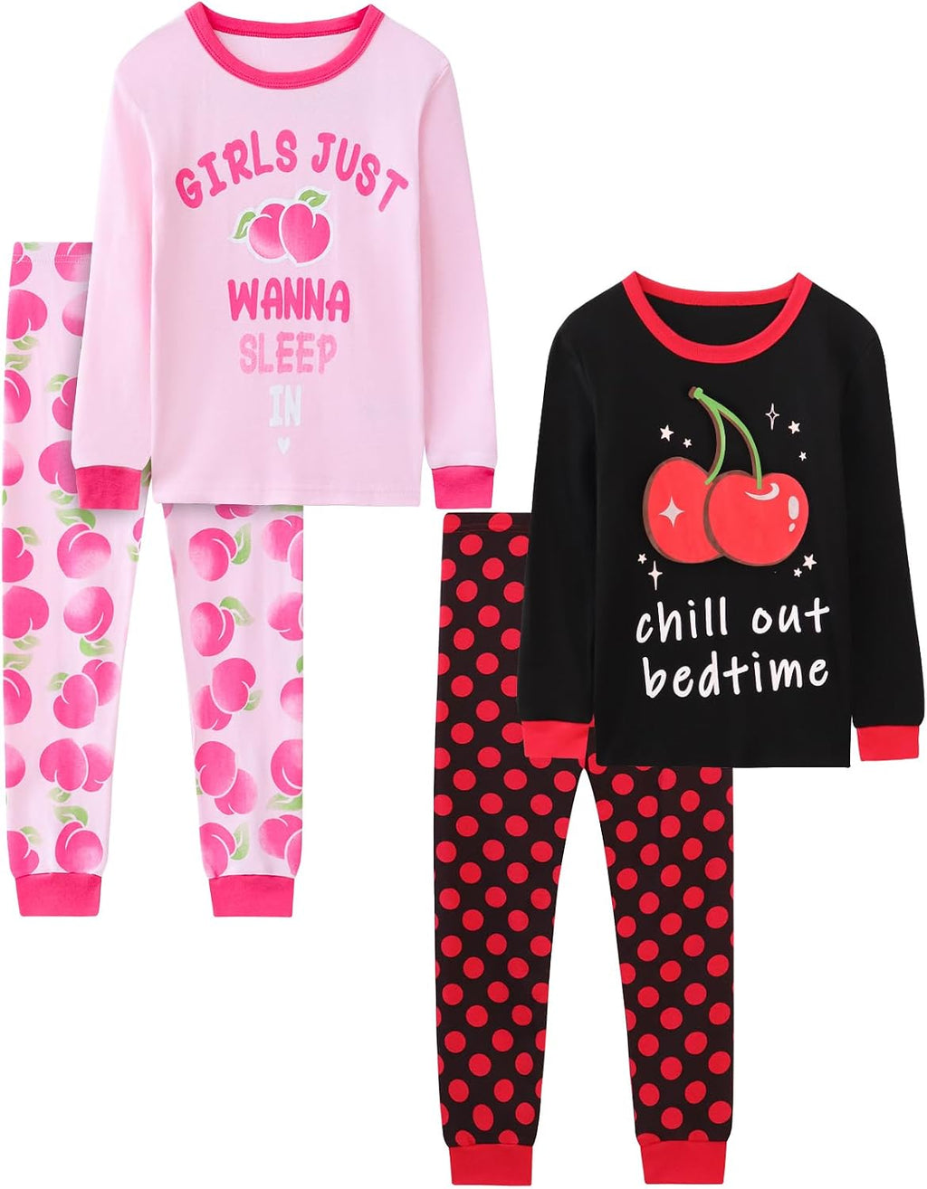 Girls 4-Piece Pajamas Cotton Christmas Pjs Set Kids Sleepwear