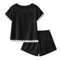 rrhss Girls Silk Satin Pajamas Kids Lace Trim Short Sleeve Shirt and Shorts Pajama Set Pjs Sleepwear 5-14Y