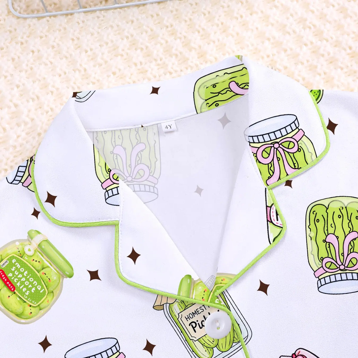 Girls' Fun Cucumber Print Pajama Set, 2-Piece Short Sleeve Shirt + Shorts, Breathable Summer Sleepwear, Perfect for Parties and Holidays, Pj Sets