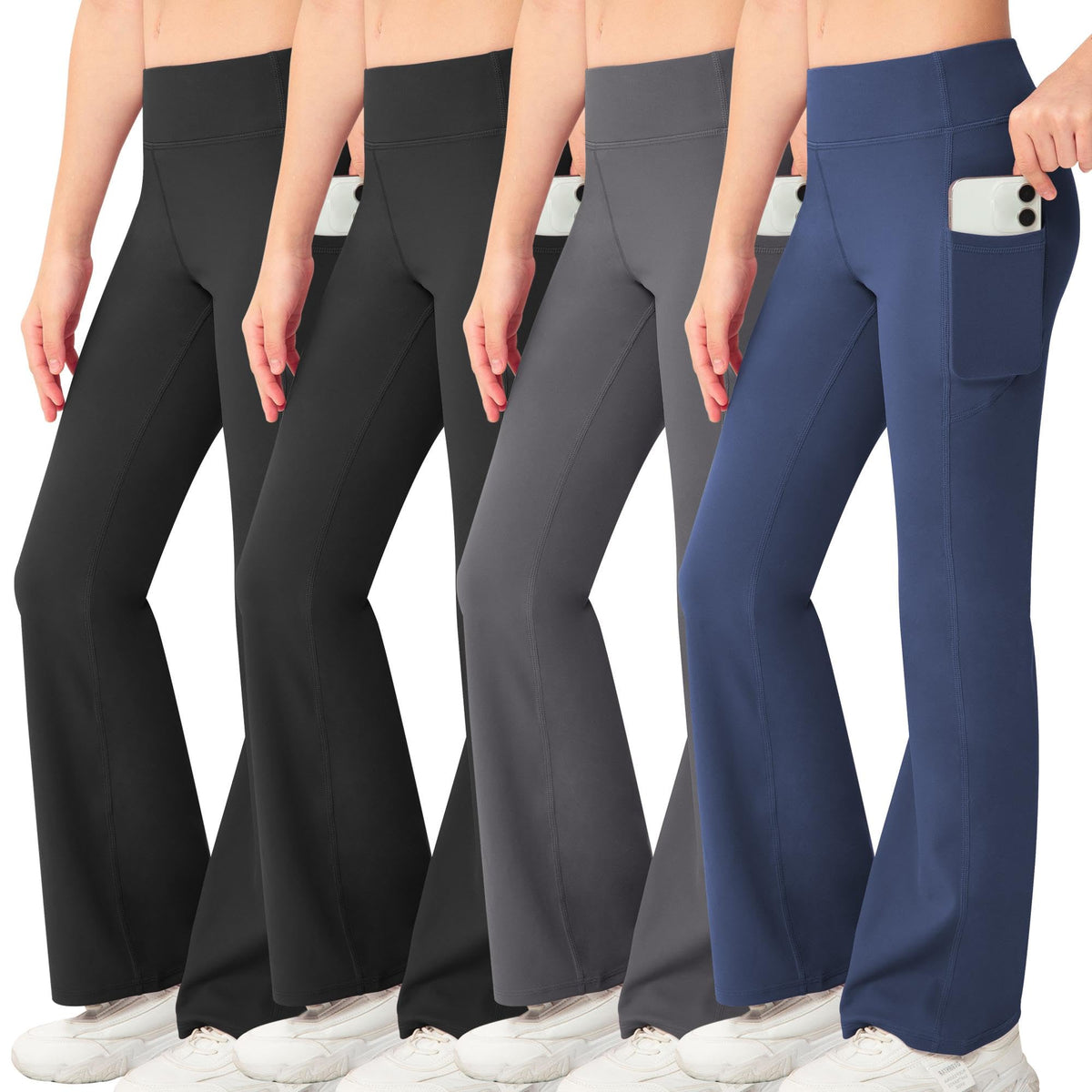 NORMOV Girl's Bootcut Yoga Pants with Pockets,High Waisted Casual Kids Bell Bottoms Pants