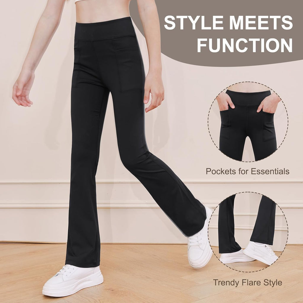 DIPUG Girls Flare Leggings with Pockets Kids Bell Bottom Yoga Dance Pants