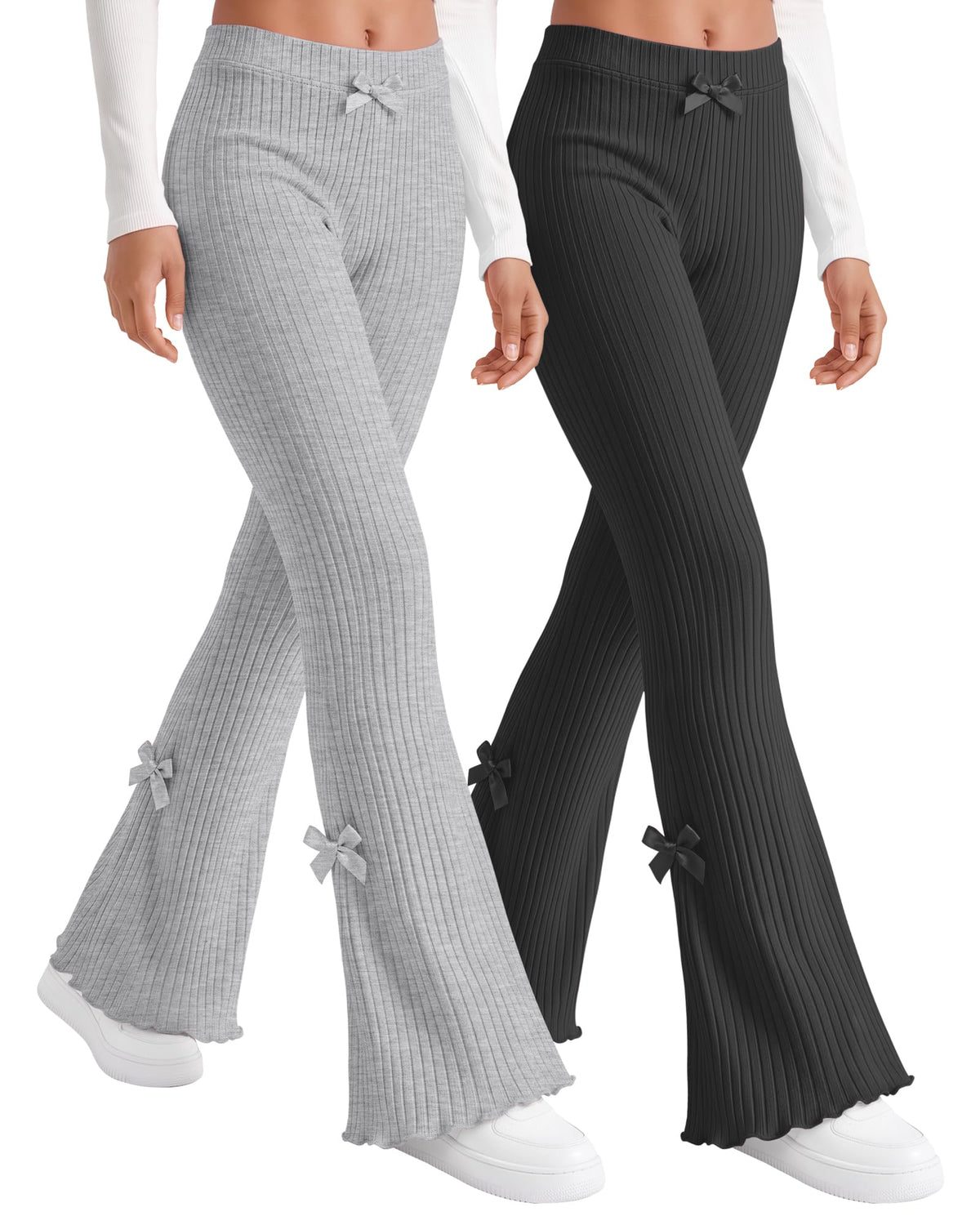 2 Pack Girl Flare Legging Ribbed Ruffle Bell Bottom