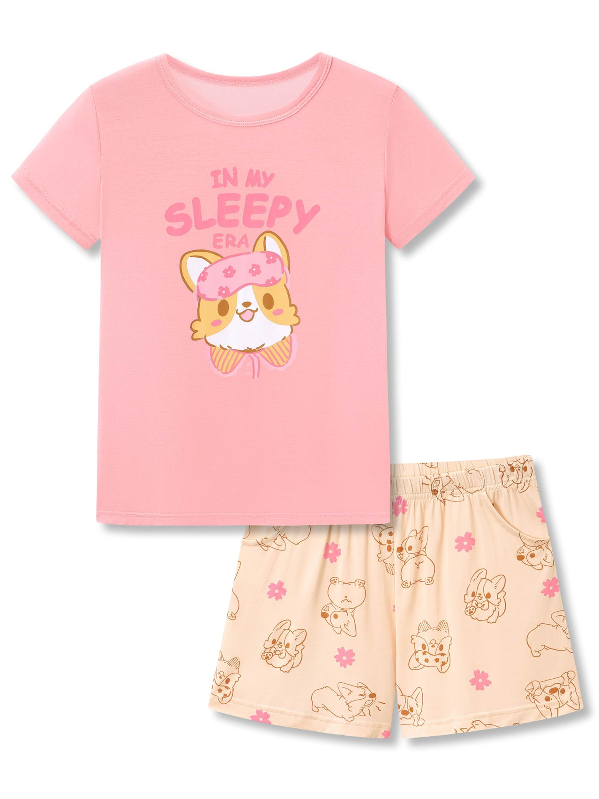Tebbis Girls Modal Summer Pajama Set Cute Printed Short Sleeves Sizes 6-18