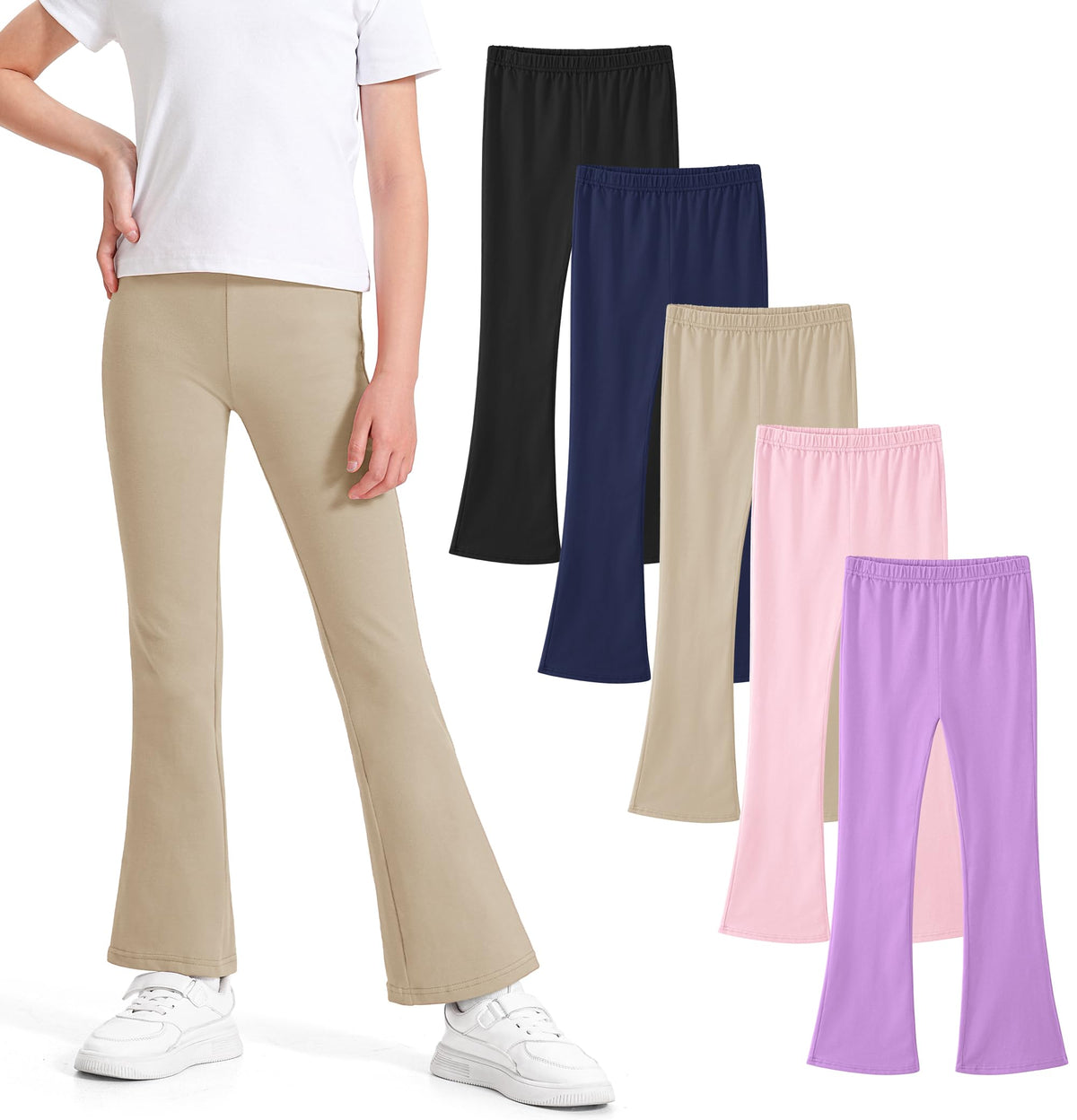 BOOPH 5 Pack Girls Flare Leggings Kids Bell Bottom Pants Cotton Clothes