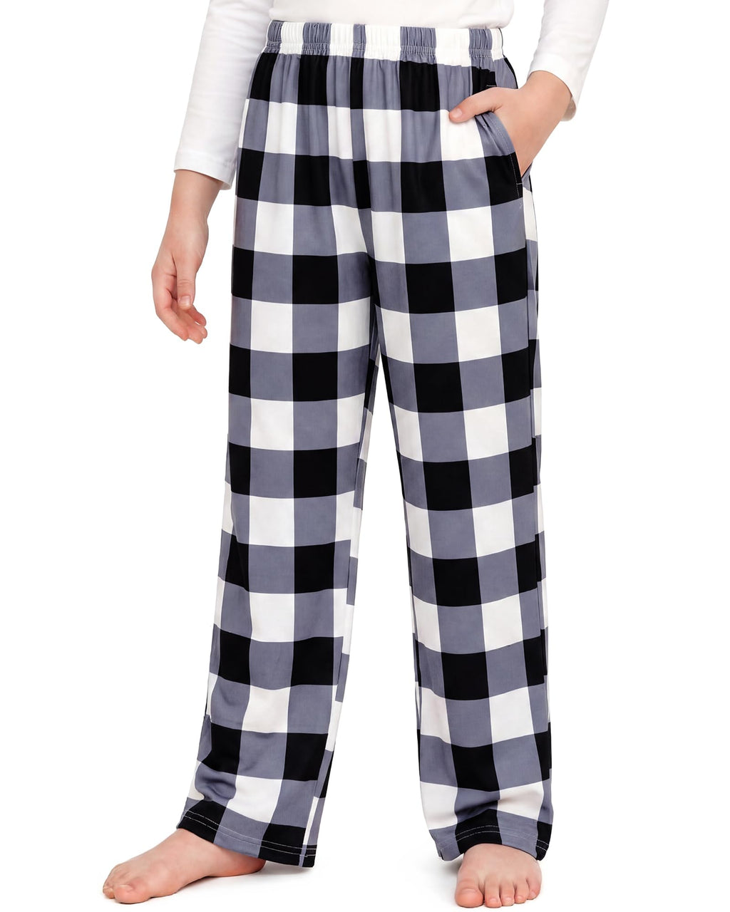 HONGTEYA Girls Christmas Pants with Pockets Soft Long Plaid Bottom