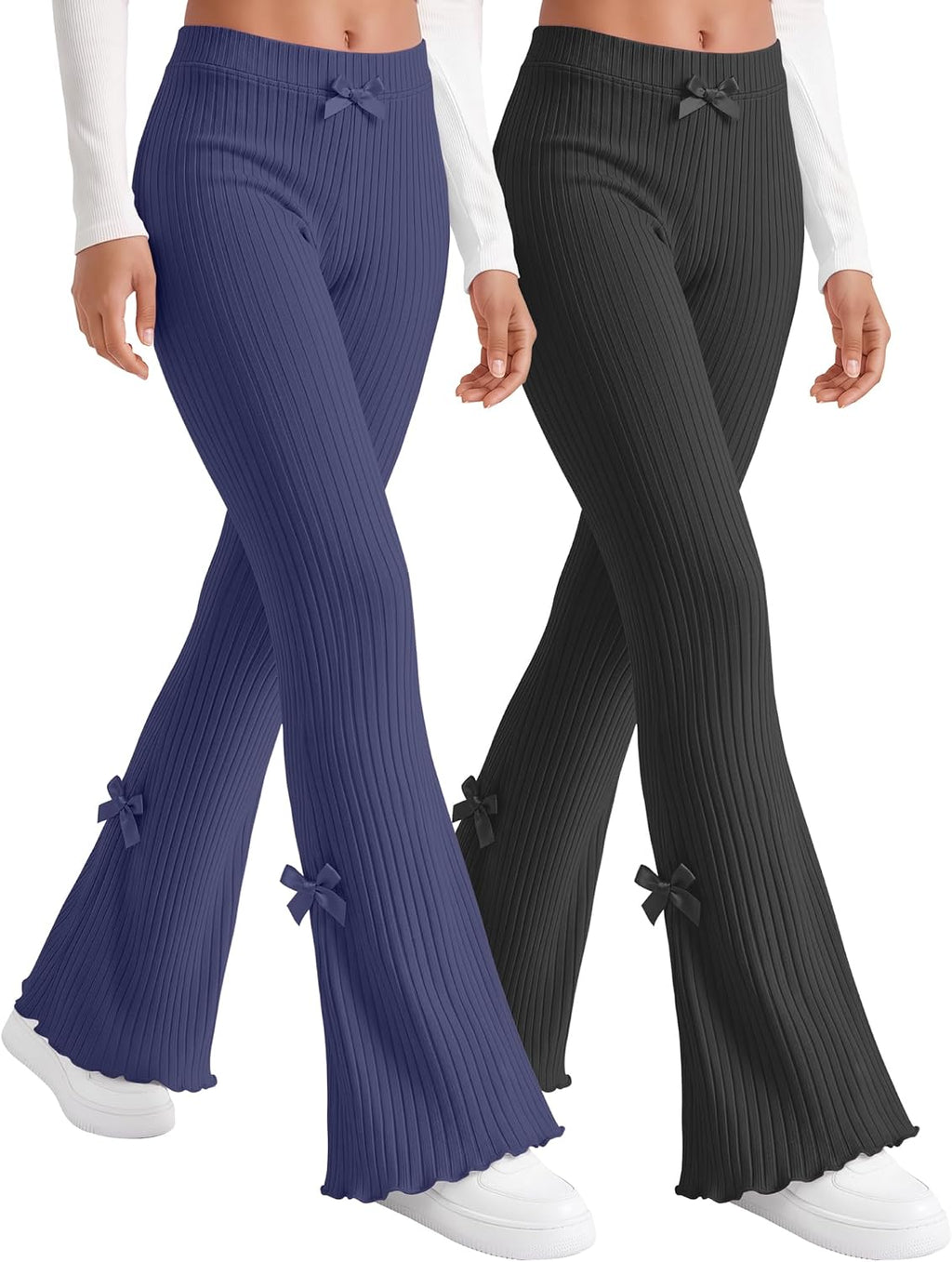 2 Pack Girl Flare Legging Ribbed Ruffle Bell Bottom