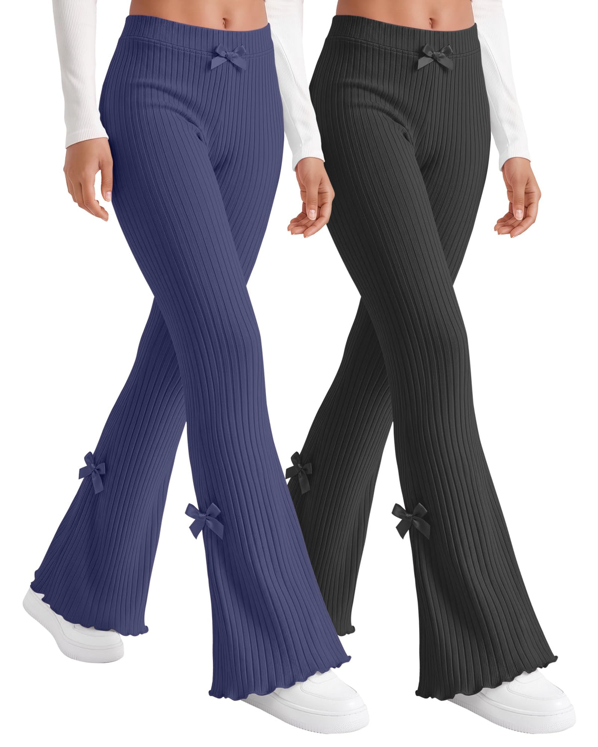 2 Pack Girl Flare Legging Ribbed Ruffle Bell Bottom