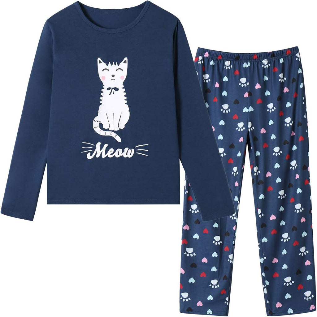 Vopmocld Big Girls Winter Long Sleeve Pajamas 2PCS Cotton Blend Sleepwear