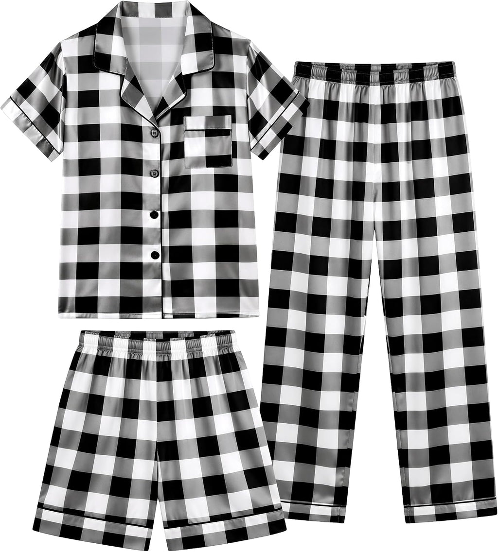 HONGTEYA 3 Piece Girls Clothes Set, Silk Satin Teens Outfit Size 8-15 Years