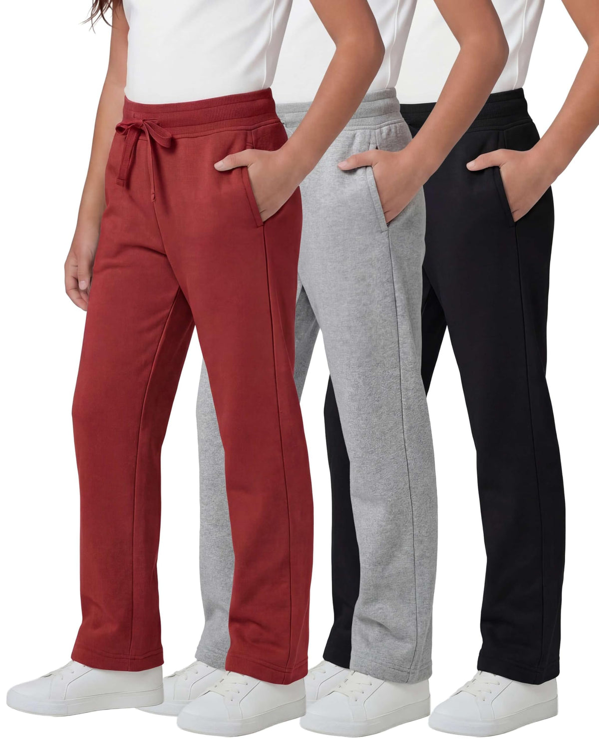 3 Pack Girls' Fleece Sweatpants Open Bottom Pants Kids Teens Tween School