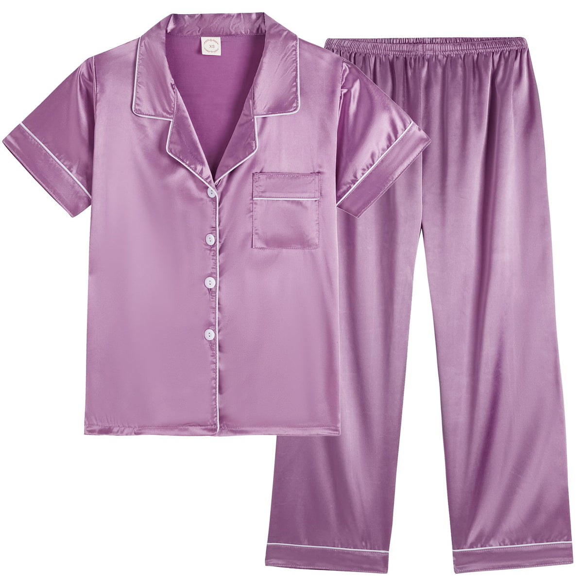 Vopmocld Button Down Satin Pajamas Kids Short Sleeve Long Pant Silky Pyjama