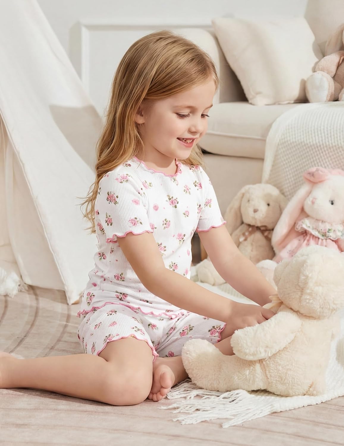 Arshiner Girls Pajamas Lettuce Loungewear Snug Fit Pjs Set Kids Sleepwear
