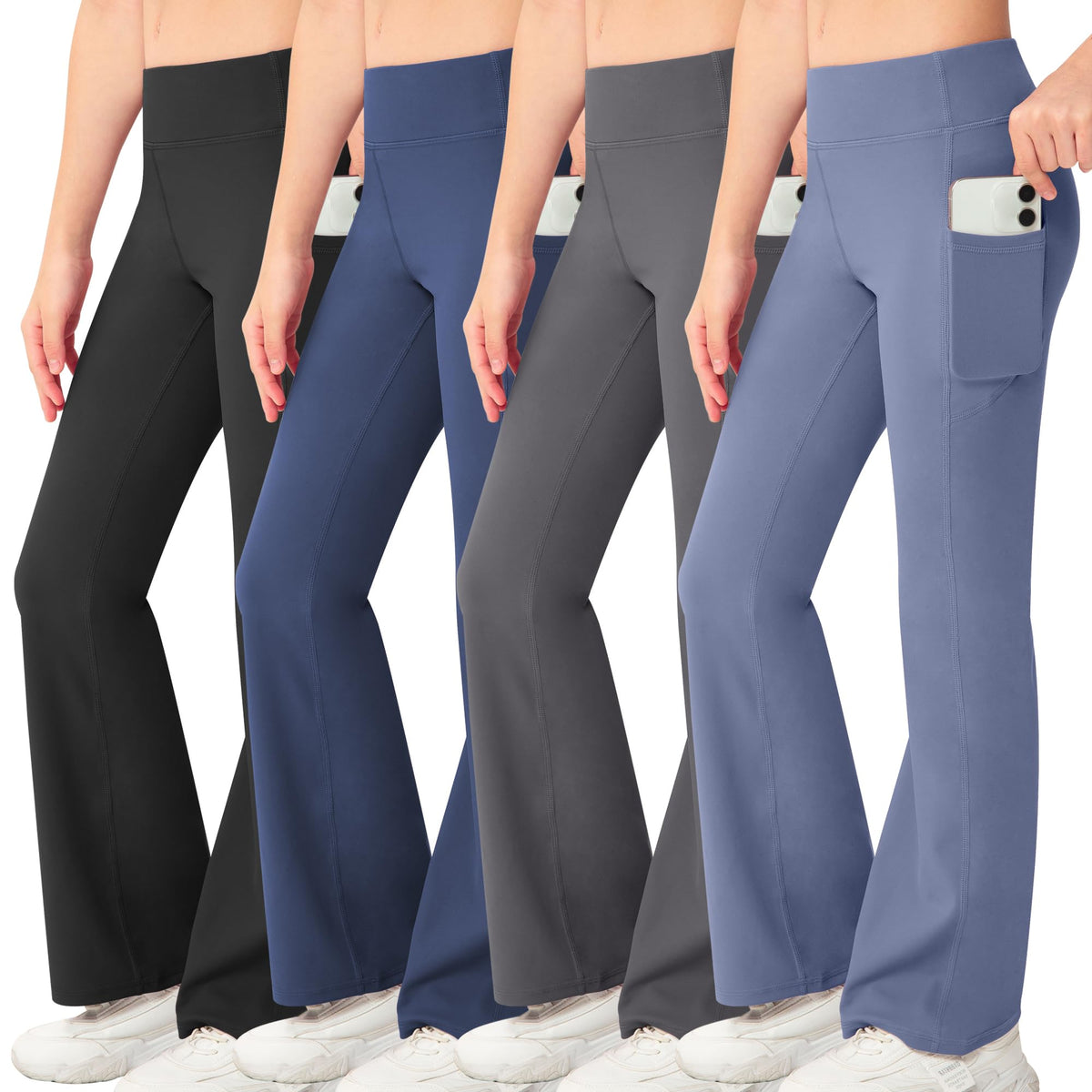 NORMOV Girl's Bootcut Yoga Pants with Pockets,High Waisted Casual Kids Bell Bottoms Pants