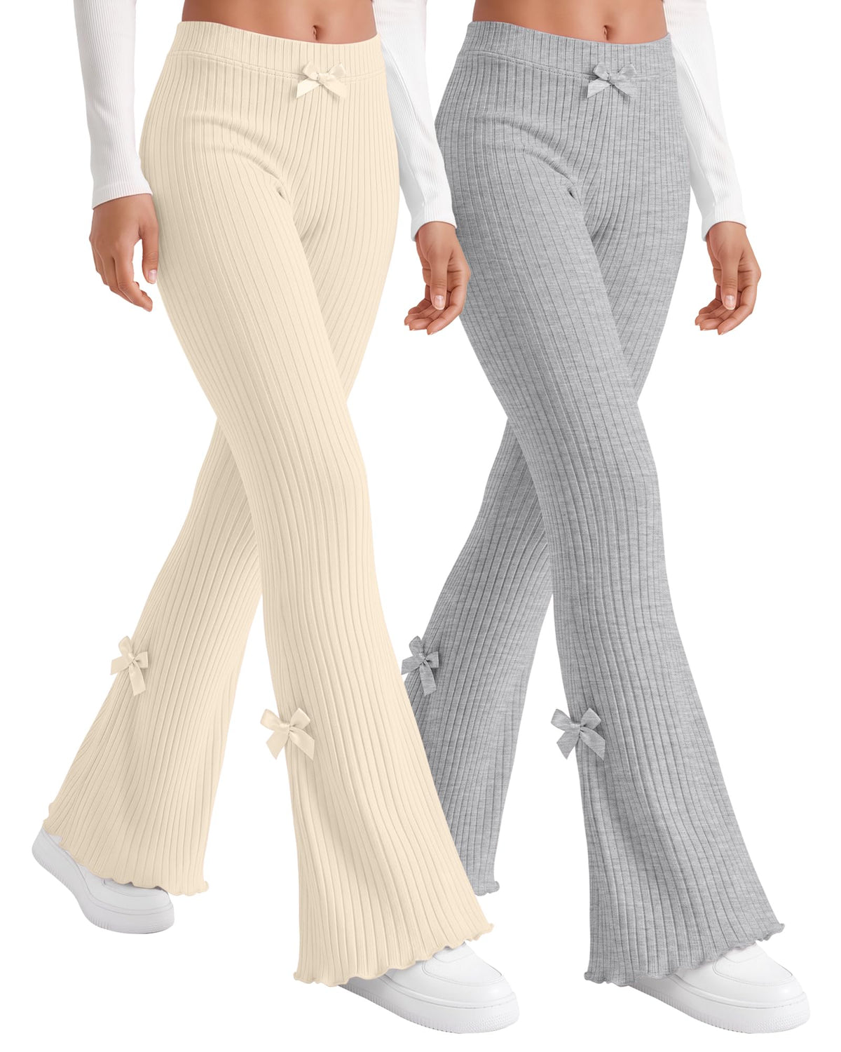 2 Pack Girl Flare Legging Ribbed Ruffle Bell Bottom