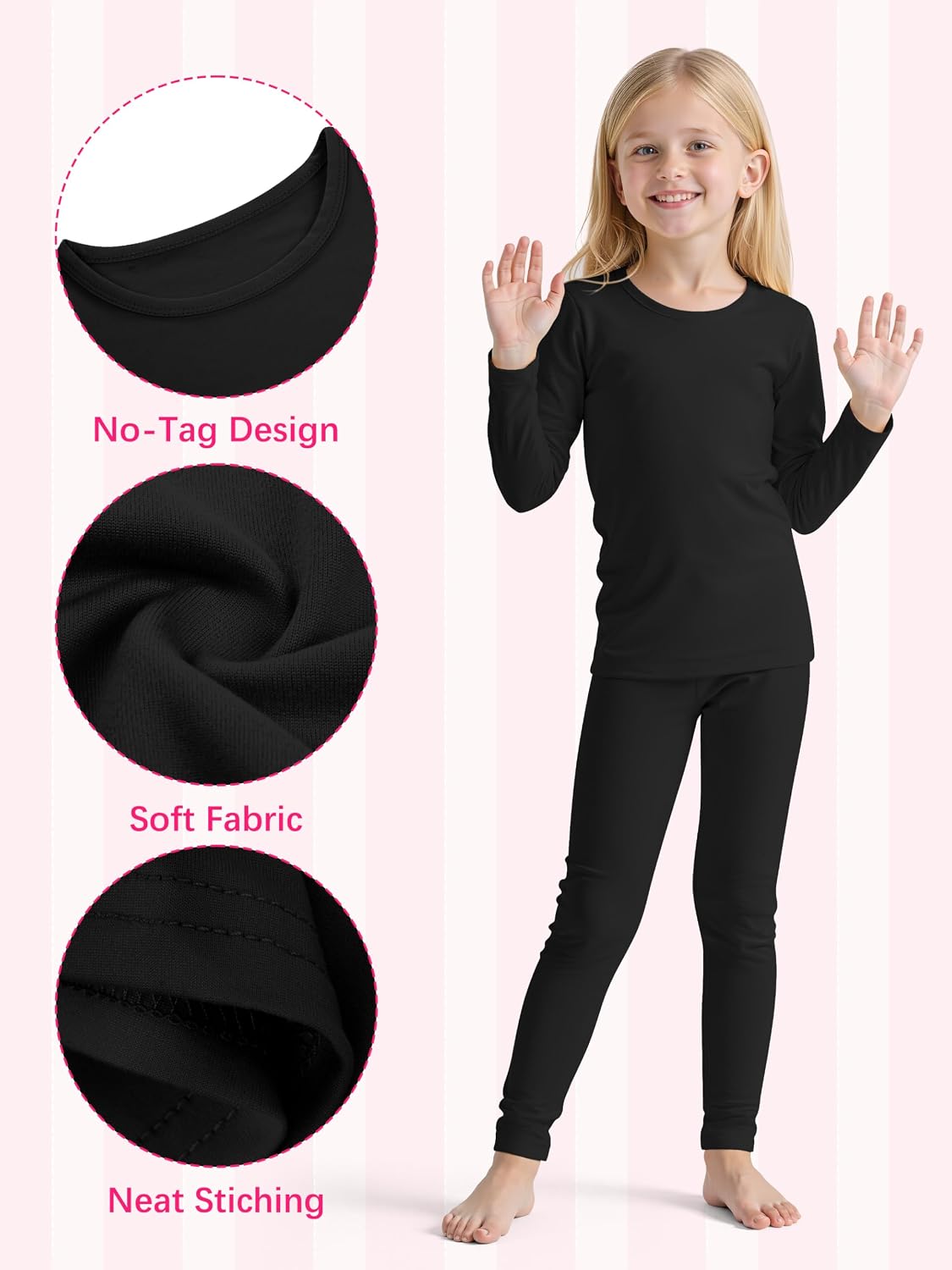 Resinta 2 Piece Youth Girls Long Sleeve Crew and Leggings Set Soft Comfy Base Layer Top and Bottom for Daily Life 2-14Y