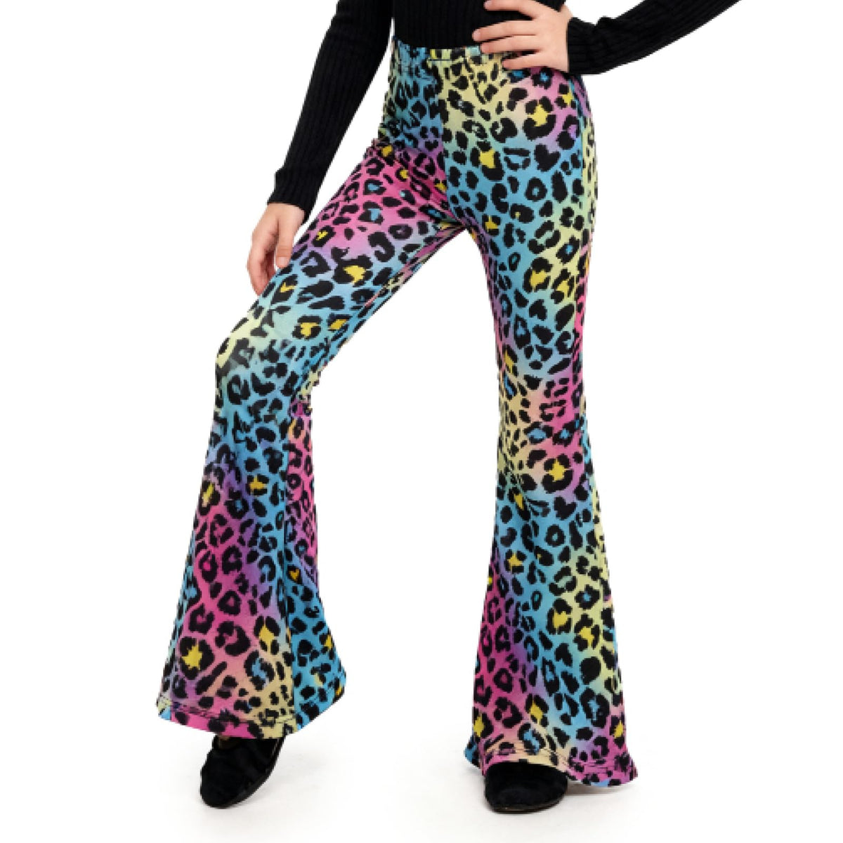 Girl's Flare Leggings High Waist Bell Bottom Pants Dance Casual Pants Kids Print Stretch Hippie Pants 5-14 Year