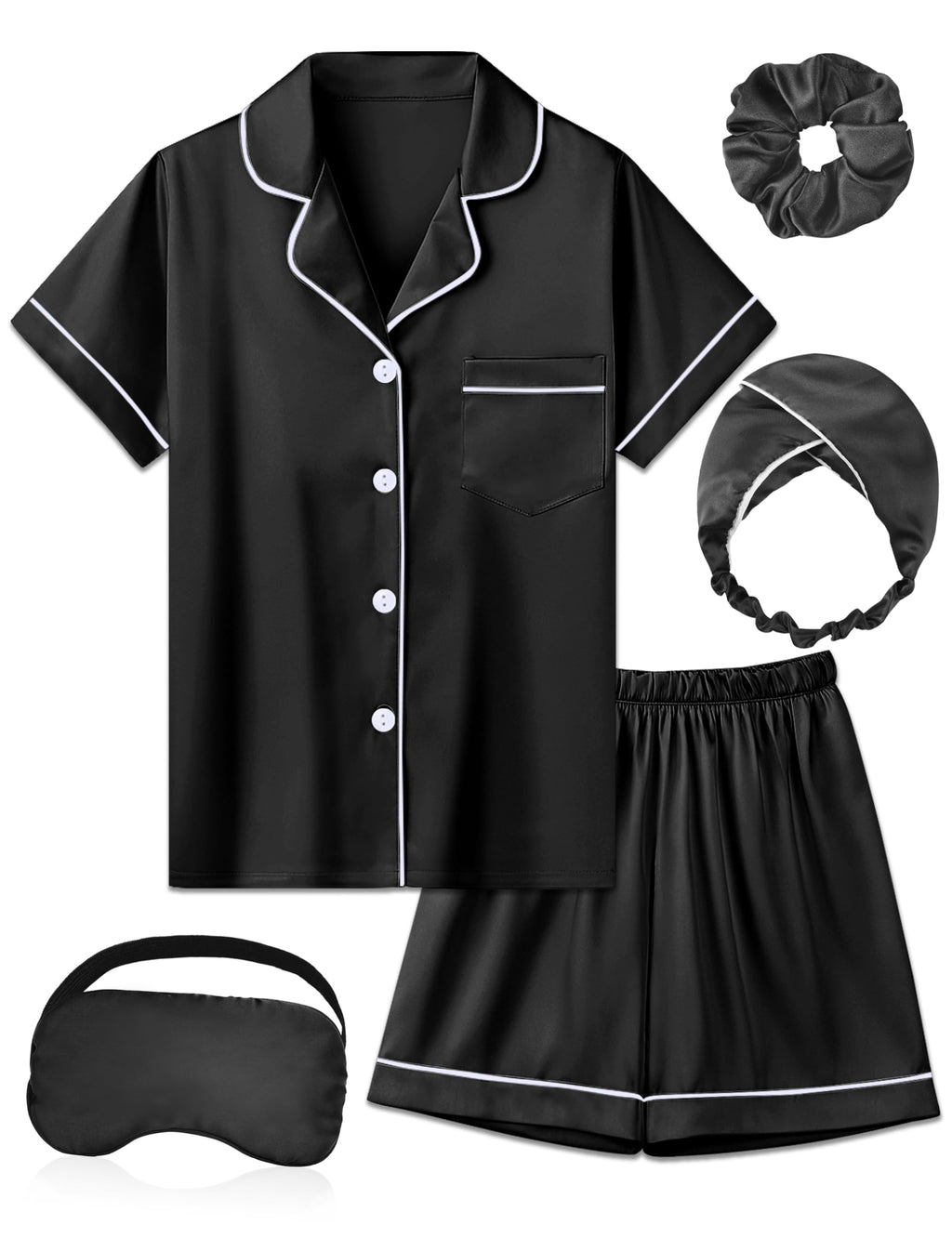 Kids Silk Pajamas Girls Satin Pajama Set Button Down Pjs Set 5-12Y