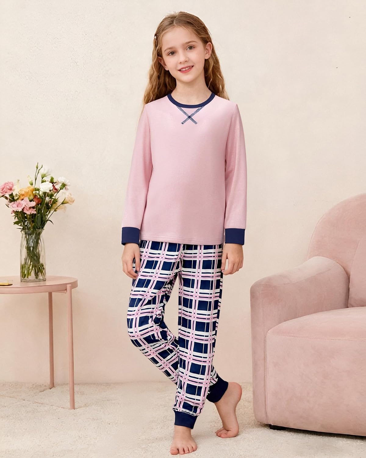 CARETOO Girls Pajamas 2 Piece Long Sleeve Long Pants Pajama Set Kids Cute Pj Soft Holiday Sleepwear Size 7-13