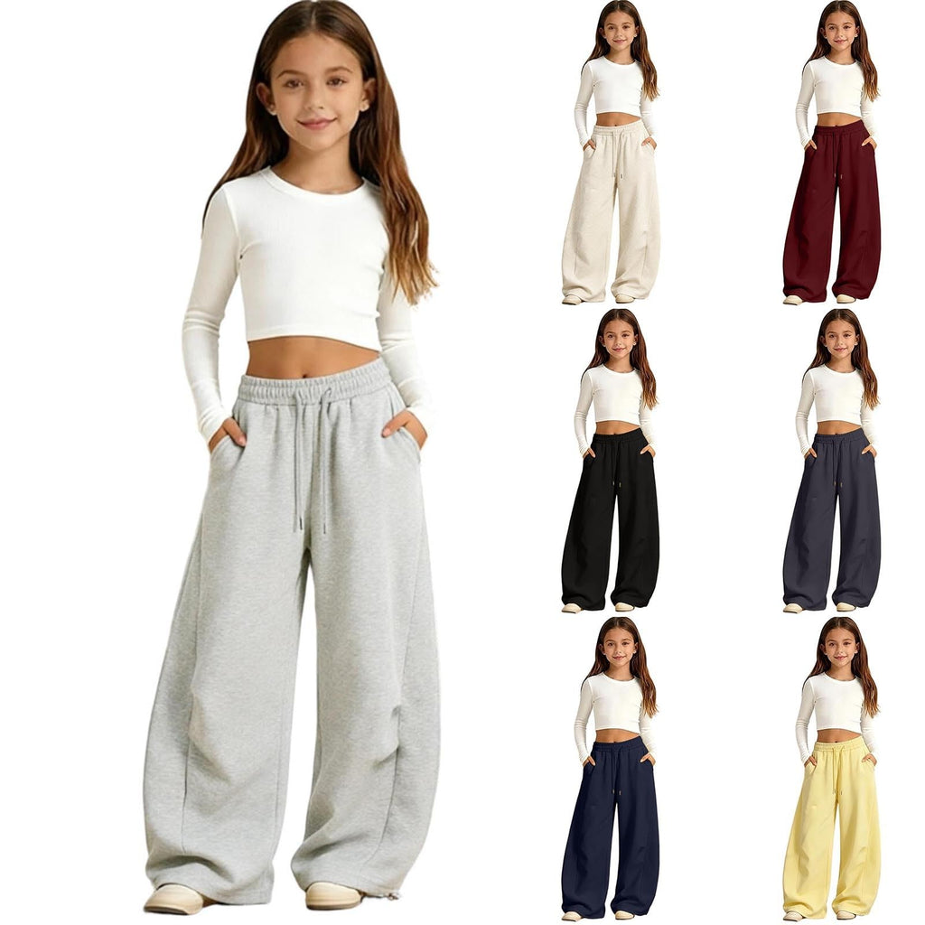 Girls Baggy Sweatpants Barrel Wide Leg Pants Drawstring Open Bottom Casual