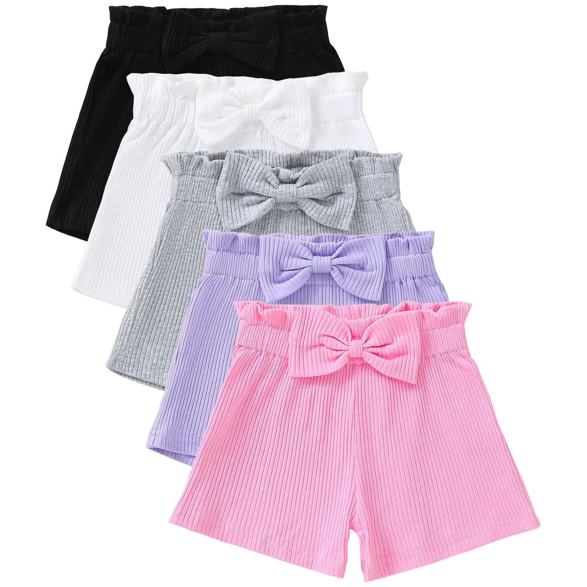 5 Pack Toddler Girls Shorts, Elastic Waist Cotton Summer Shorts