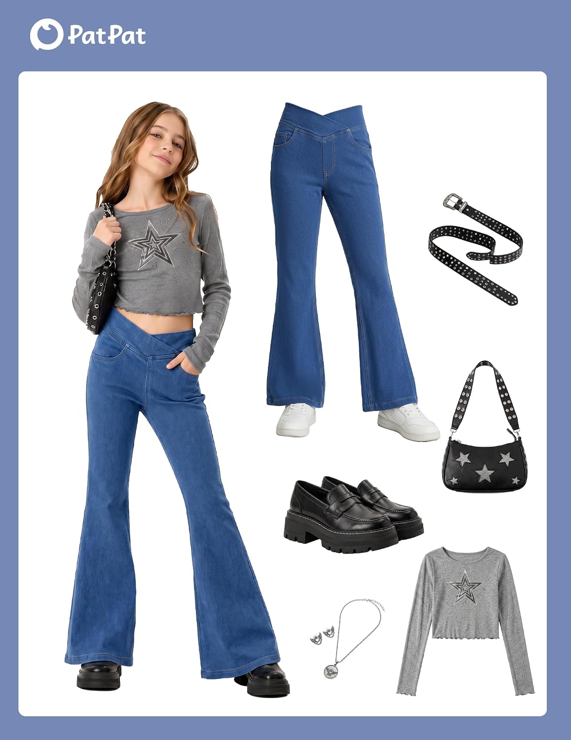 Girls Flare Jeans 4 Way Stretch Yoga Denim Bell Bottoms High Rise Crossover