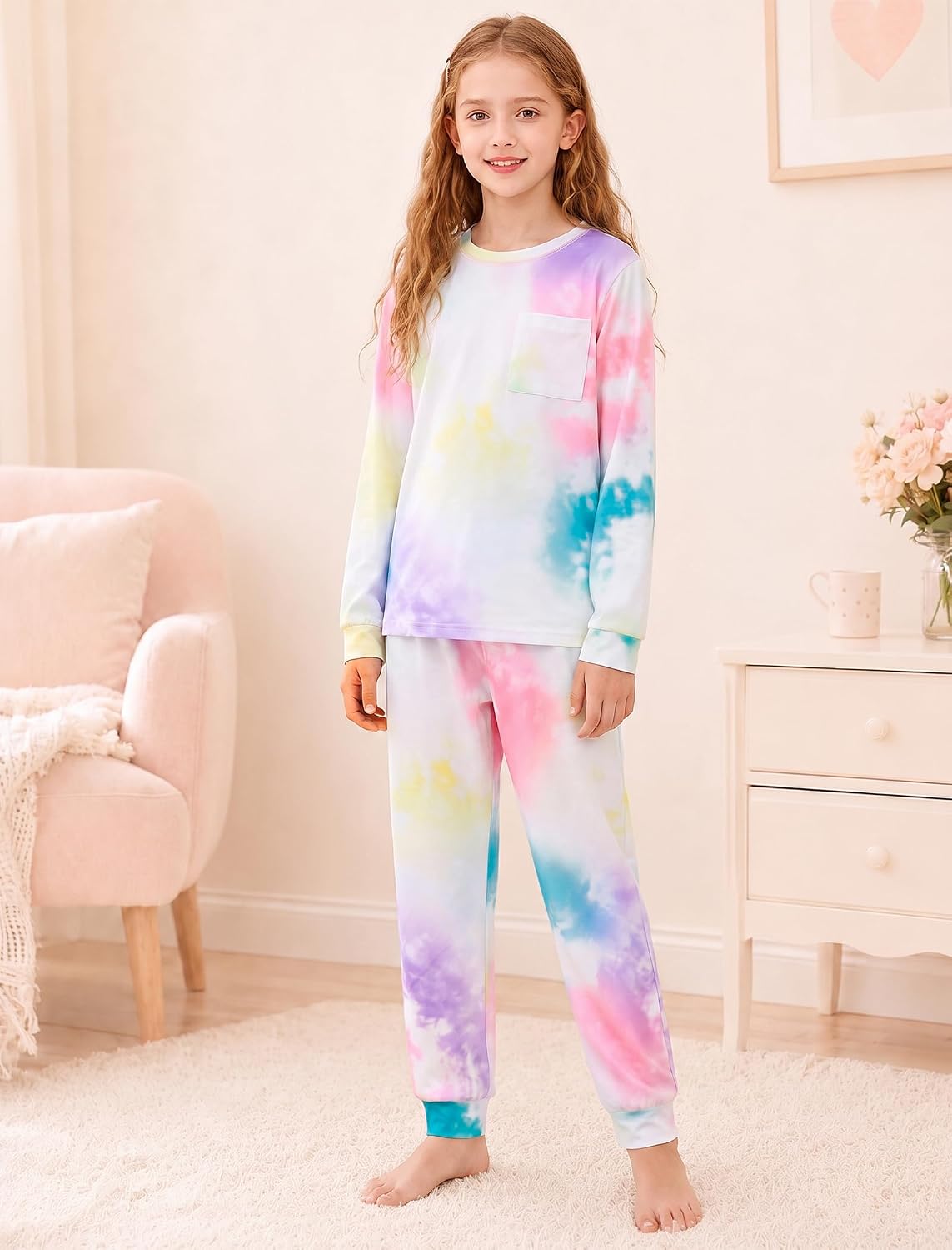 Mikrdoo Girls Pajamas Soft Stretch 2Pc Long Sleeve Top & Pants Size 8-16