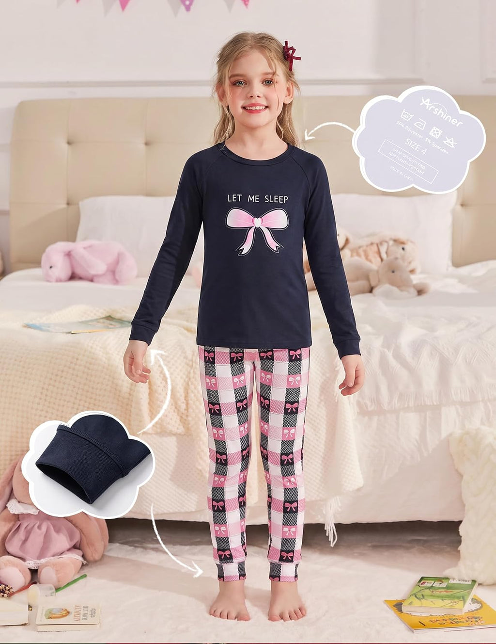 Arshiner Girls Pajamas Long Sleeve Snug Fit Pjs Set Kids Cute Sleepwear