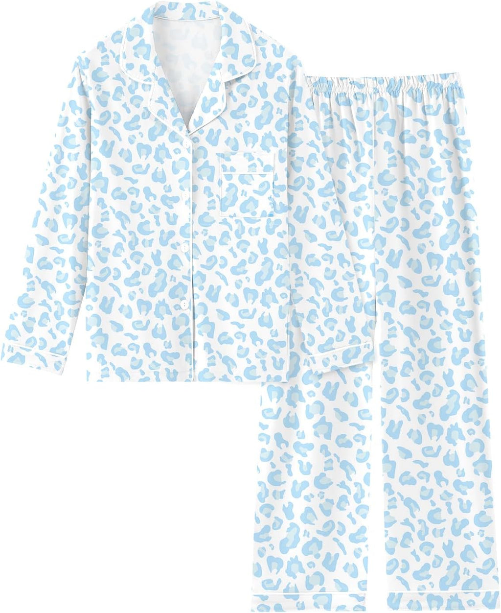 Schbbbta Girls Women Cotton Pajama Set, 2Pcs Soft Stretch Button Down Pjs Long Sleeve Sleepwear, 5 Years-Large
