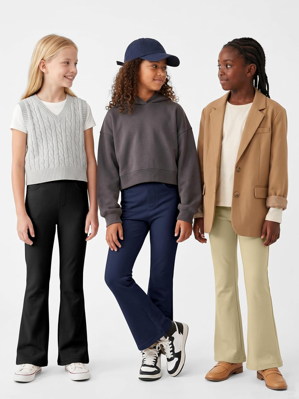 Resinta 3 Pack Girls Uniform Pants Bell Bottoms School Pants