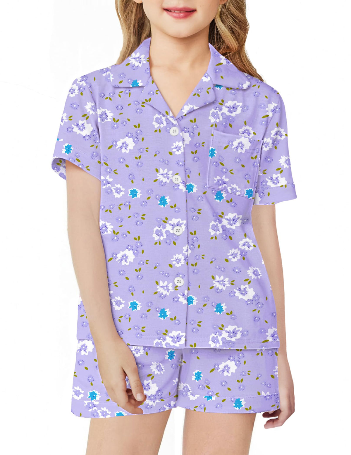 Arshiner Girls Pajamas Sets Short Sleeve Kids Pjs Button Down Sleepwear