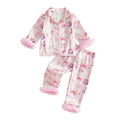 Kuriozud Kids Toddler Girl Pajamas Fuzzy Trim Button Down Shirt Pants 1-7Y