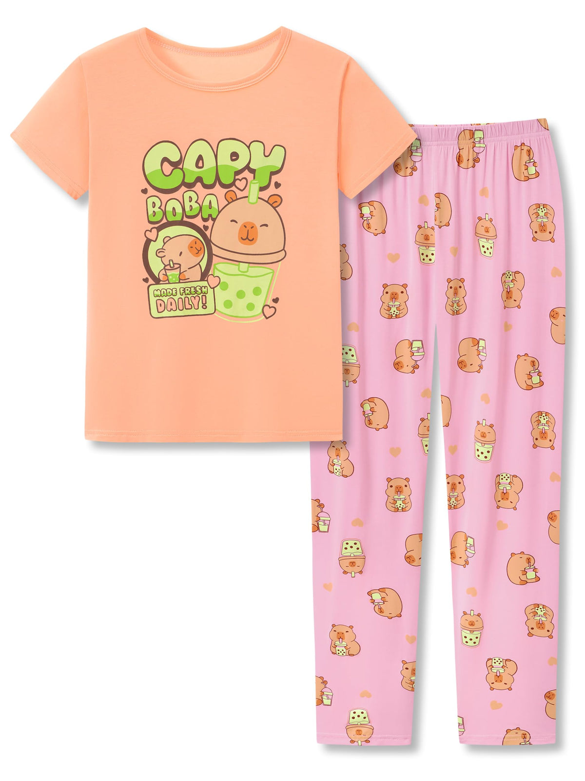 Tebbis Girls Modal Summer Pajama Set Cute Printed Short Sleeves Sizes 6-18
