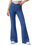 Girls Flare Jeans 4 Way Stretch Yoga Denim Bell Bottoms High Rise Crossover