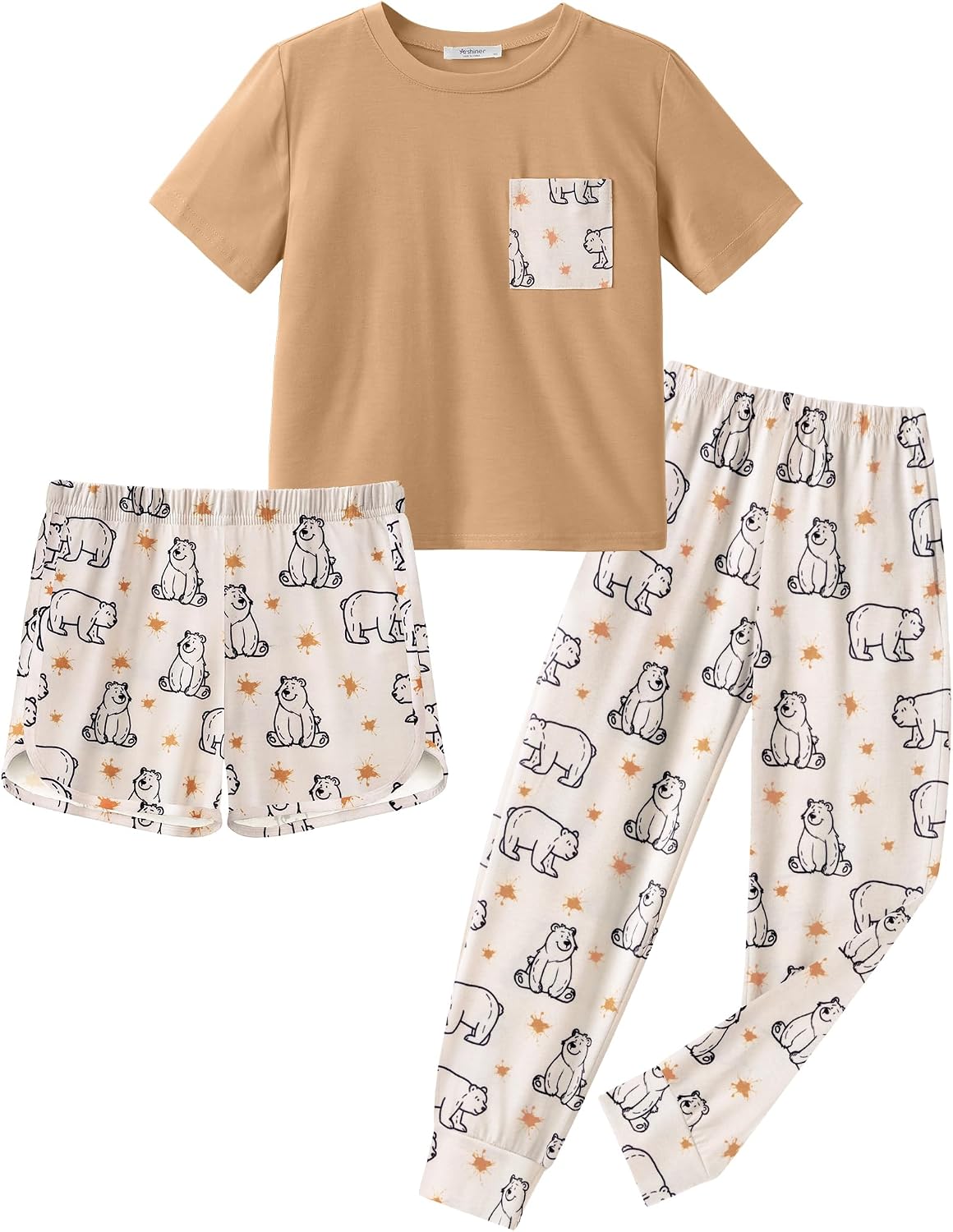 Arshiner Girls Clothes 3 Piece Outfits Short Sleeve Shirt Dolphin Shorts and Pant Sets Fashion Clothing with Pockets