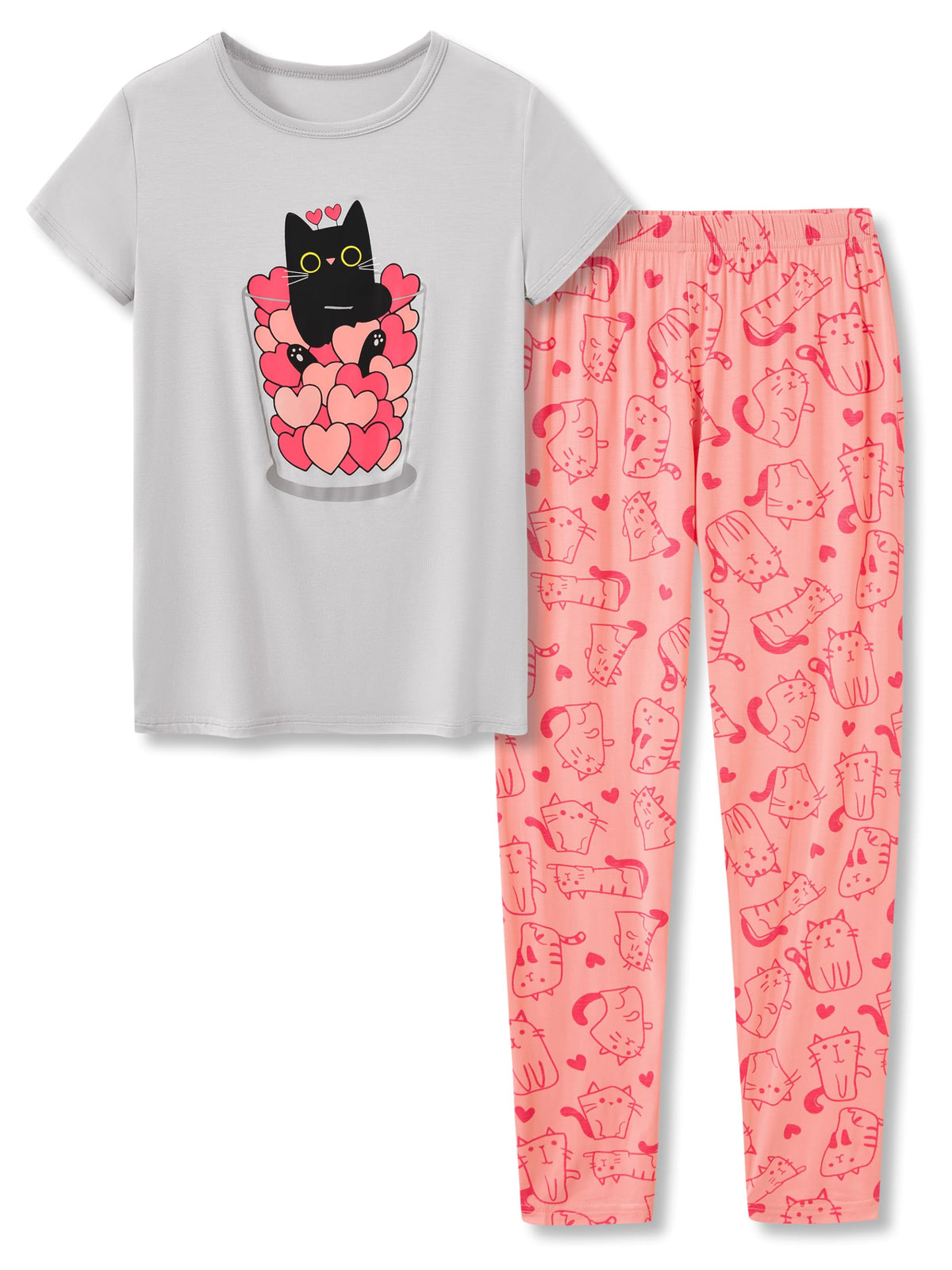 Tebbis Girls Modal Summer Pajama Set Cute Printed Short Sleeves Sizes 6-18
