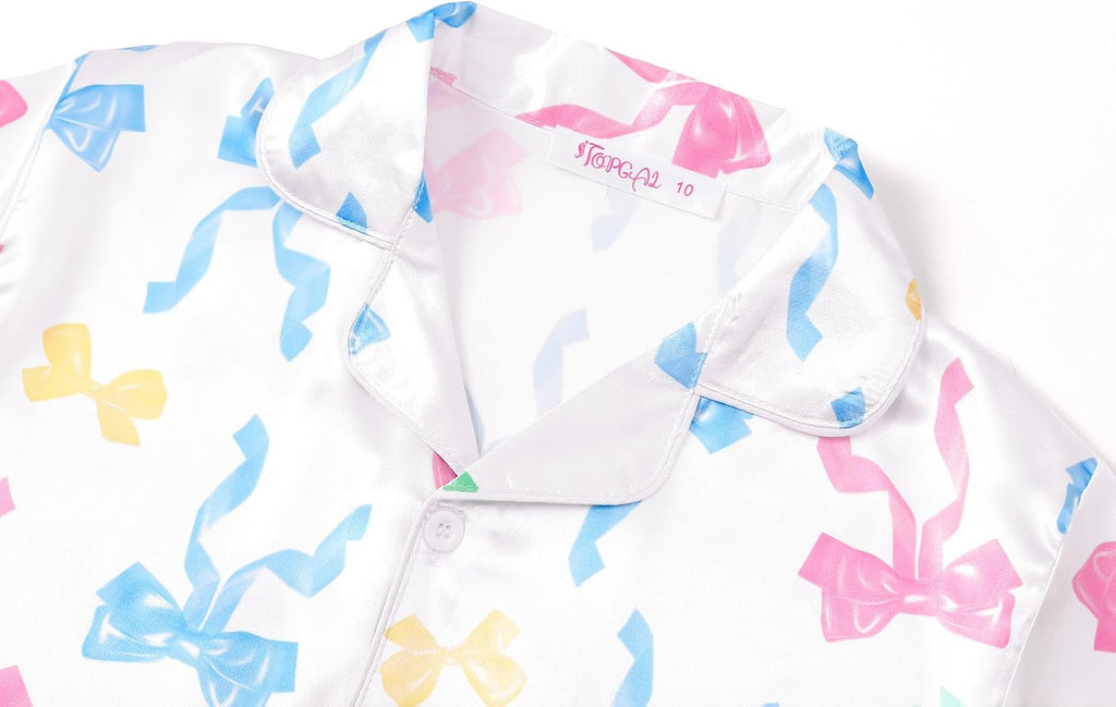 Topgal Girls Satin Pajamas, Shorts Sleeve Pants Button Up, Size 6-16