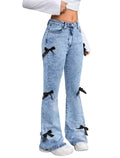 oyyniis Girls Bell Bottom Jeans High Waist Stretch Bow Denim Pants 8-16Y