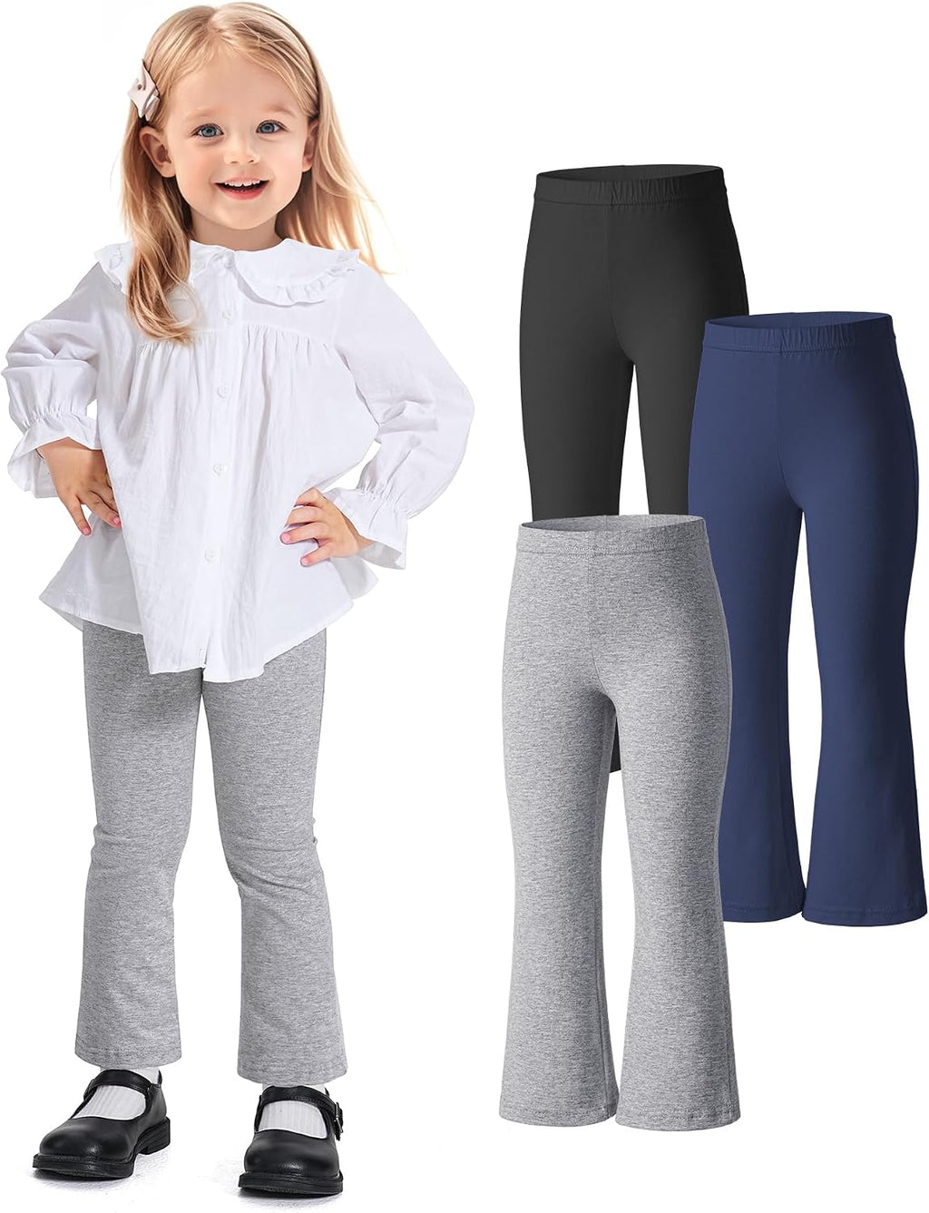 Witwot 3 Pack Baby Girls Flare Pants Cotton Toddler Bell Bottom Leggings