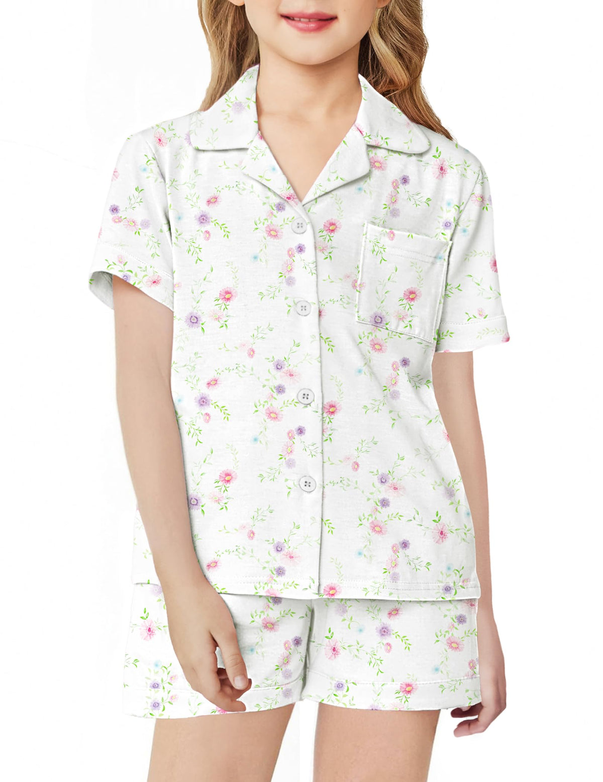 Arshiner Girls Pajamas Sets Short Sleeve Kids Pjs Button Down Sleepwear
