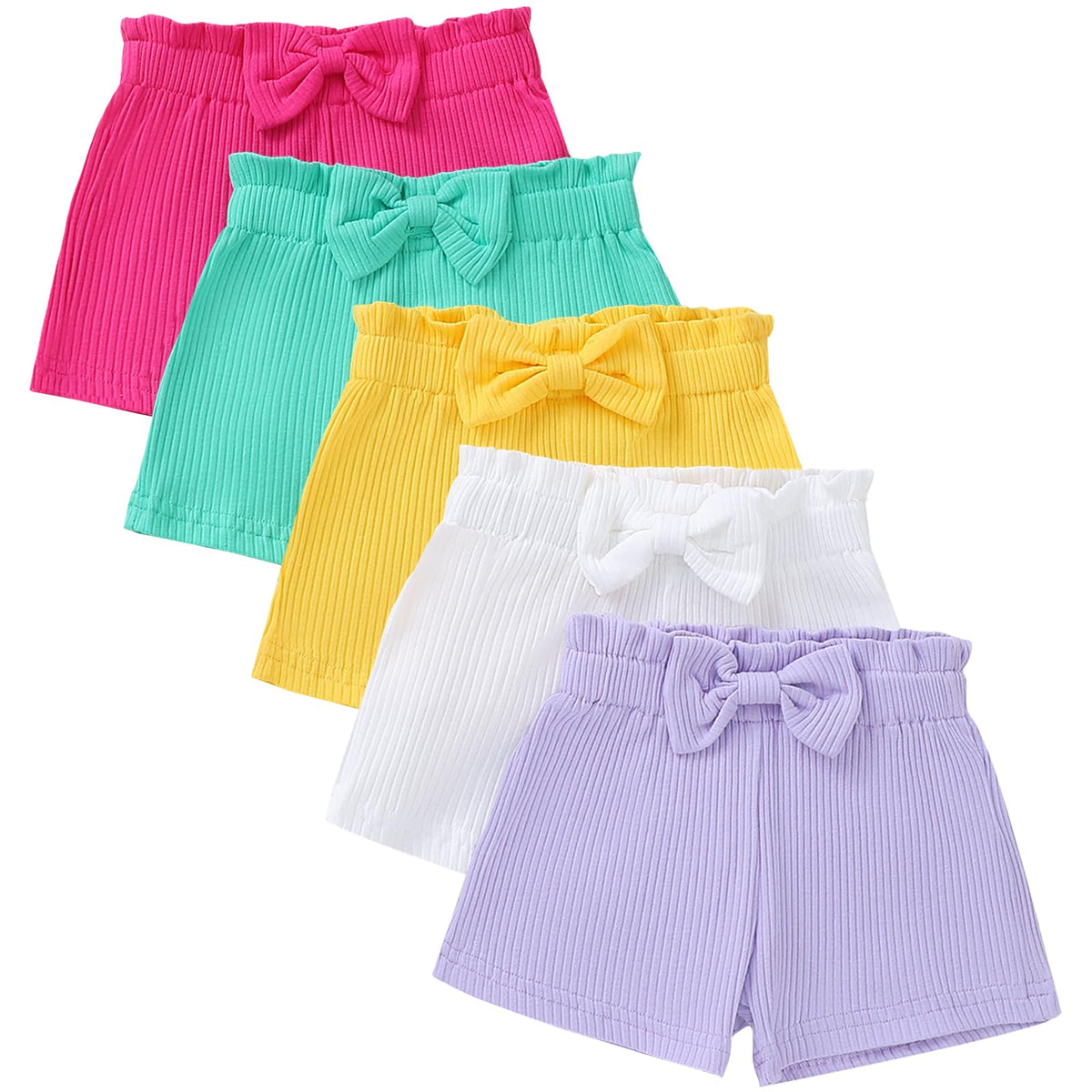 5 Pack Toddler Girls Shorts, Elastic Waist Cotton Summer Shorts