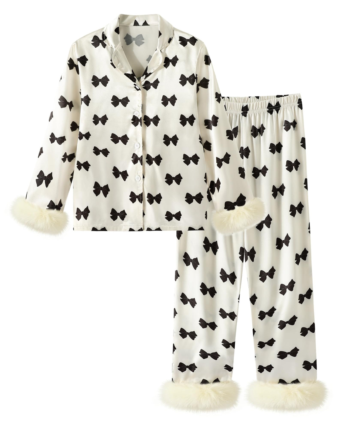 CARETOO Girls 2 Piece Pajamas Set Satin Sleepwear Long Sleeve Jammies for Kids Button-Down Nightwear Loungewear 4-12 Years