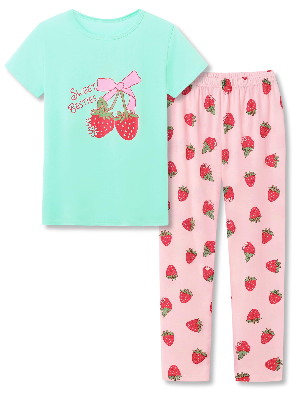 Beezizac Girls Cotton Blend Pajamas Cute Print Short Sleeve Set 4T-18