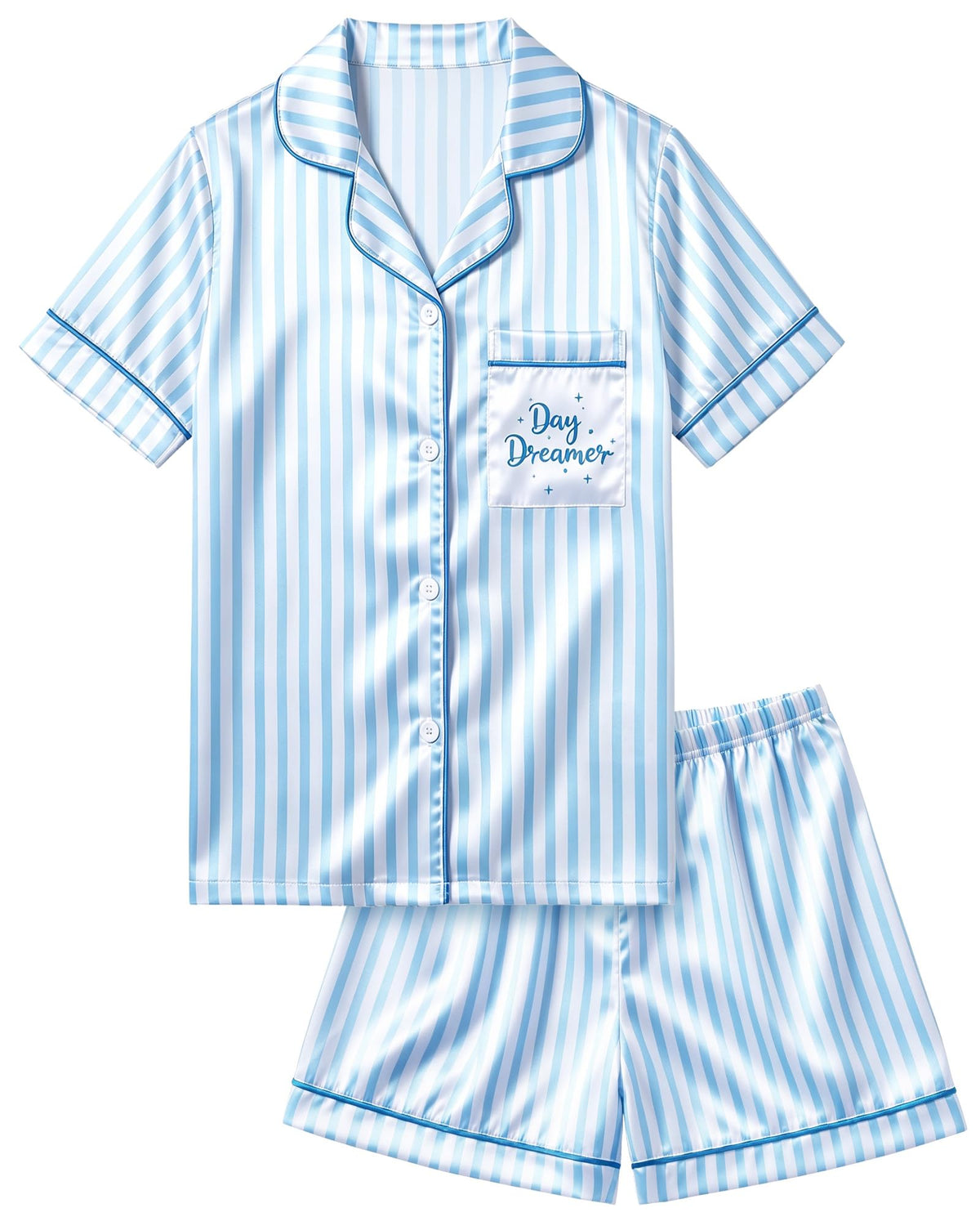 ICOSY Girls Pajamas Set, Satin Pjs Sleepwear for Kids 6-15Y
