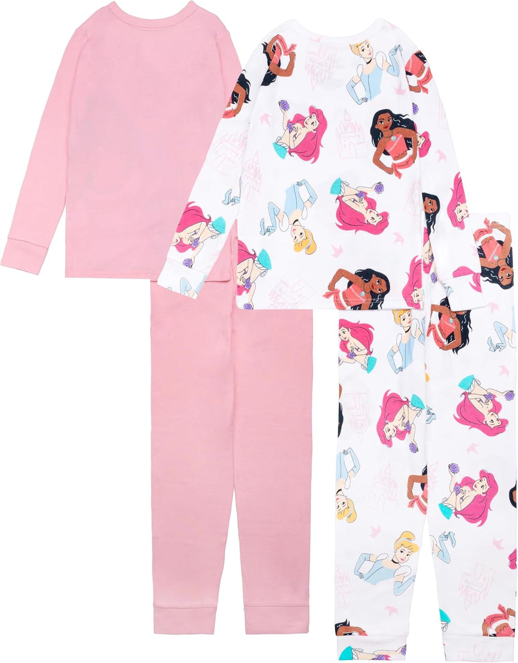 Disney Girls' 4-piece Snug-fit Cotton Pajama Set, Matching Pajamas