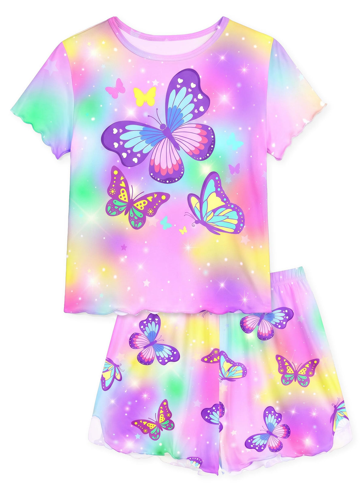 MHJY Girls Pajama Set 2 Piece Ruffled Short Sleeve Summer Sleepwear