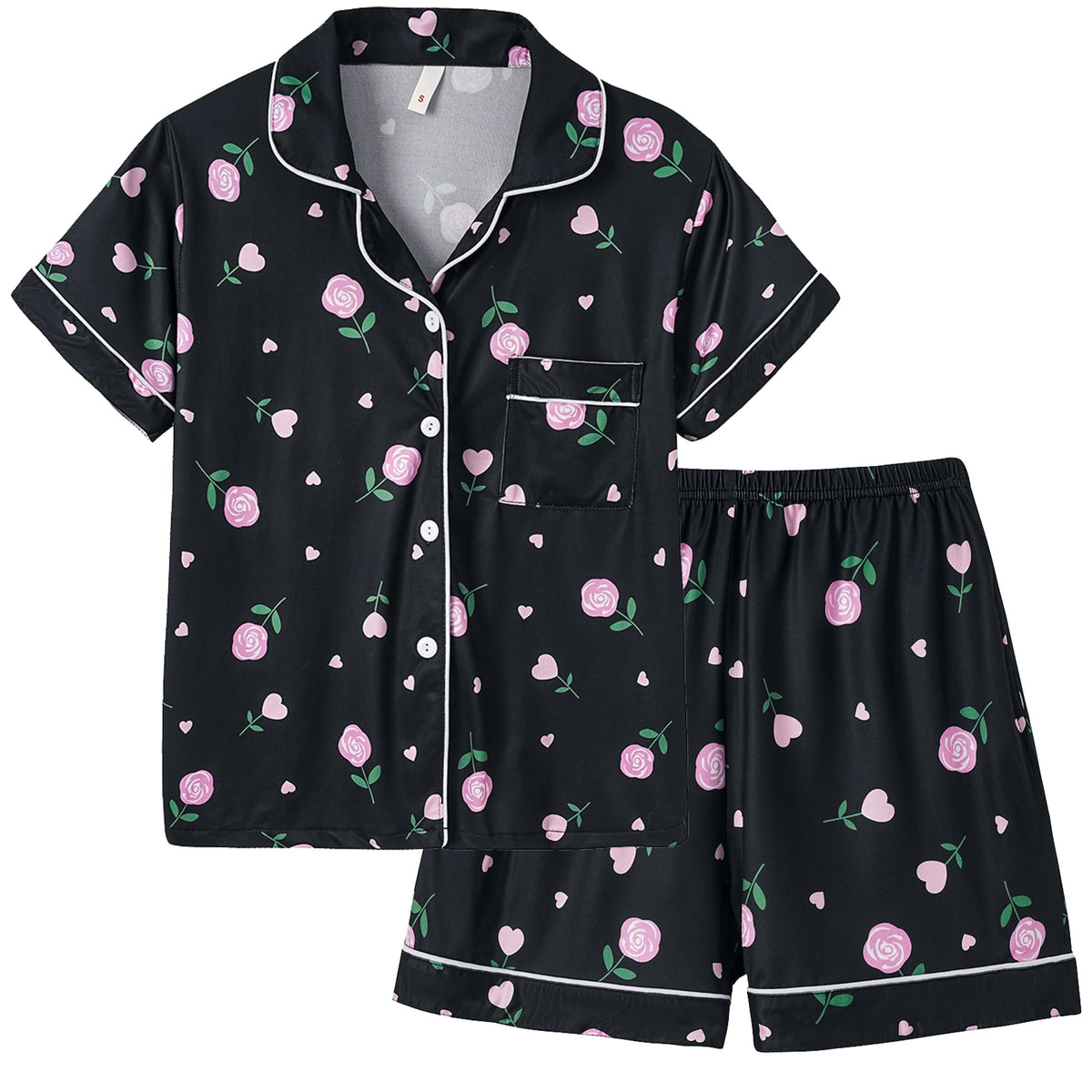 Vopmocld Girls Summer Pajama Sets Button Down Top & Shorts Sleepwear 8-18Y