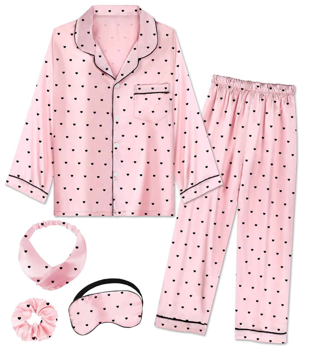 EPLAZA 2Pcs Kids Satin Pajamas Sets Girls Silk Pajamas Button-Down Pjs Set